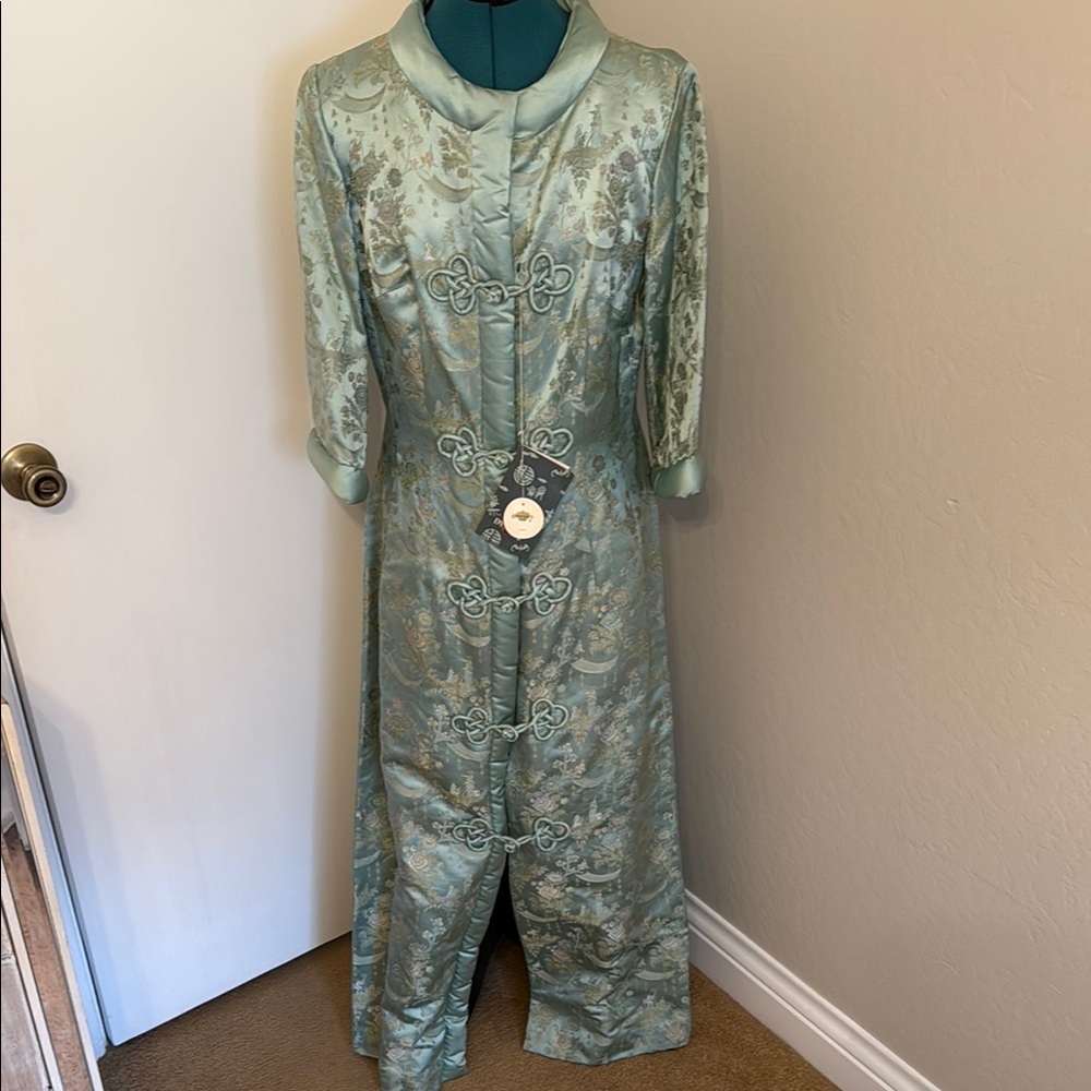 Chinoiserie Mint Green  by Dynasty Pavillion Pattern Brocade Coat